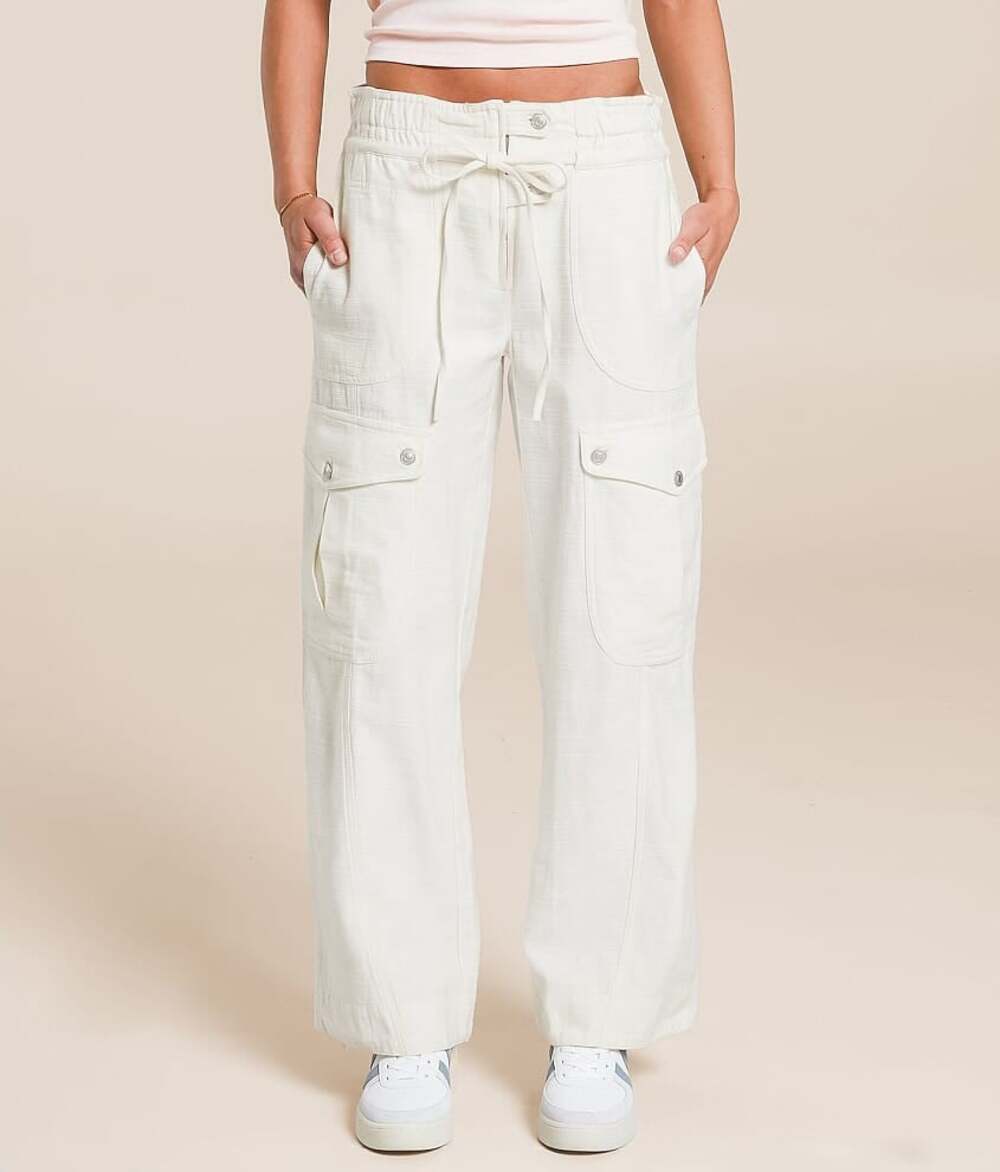 Free People Women S Park Ave Pants Cargo Pockets Ivory Wide Leg Relaxed Fit Boho